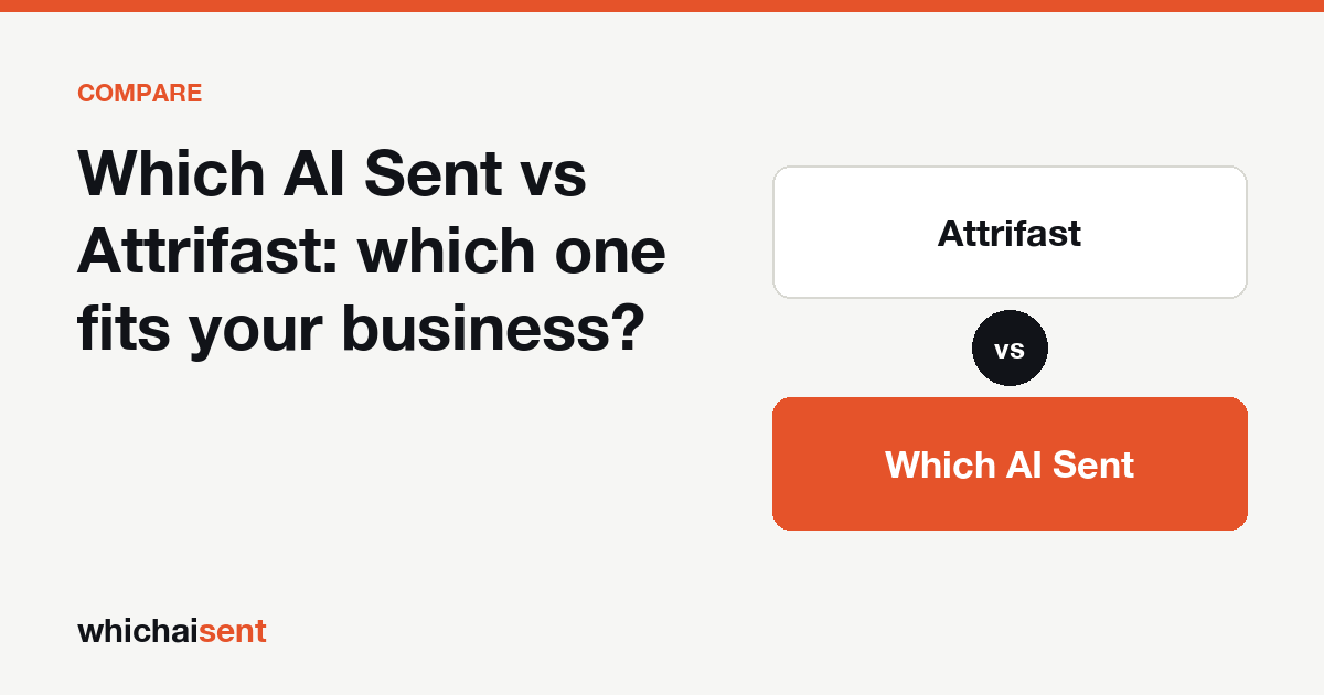 Comparison card: Attrifast ties AI visits to payments, Which AI Sent ties them to leads and bookings